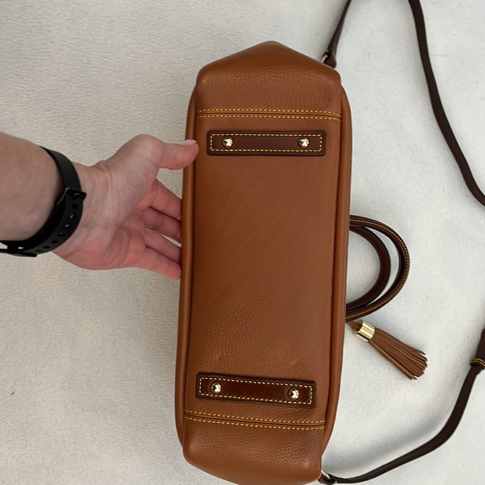 Dooney and Bourke saddle tan rich pebble leather convertible crossbody. - Picture 2 of 6